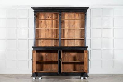 19thC Oak Pine Ebonised Open Bookcase Dresser