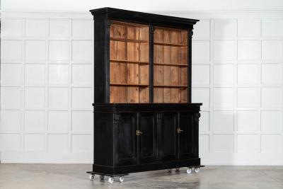 19thC Oak Pine Ebonised Open Bookcase Dresser