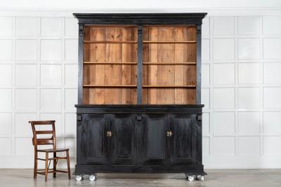 19thC Oak Pine Ebonised Open Bookcase Dresser