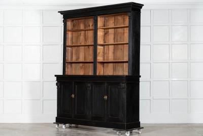 19thC Oak Pine Ebonised Open Bookcase Dresser