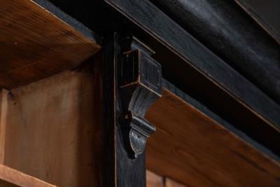 19thC Oak Pine Ebonised Open Bookcase Dresser