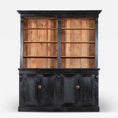 19thC Oak Pine Ebonised Open Bookcase Dresser