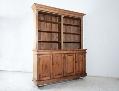 19thC Oak Pine Open Bookcase Dresser