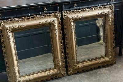 19thC Pair Carved Giltwood Plaster Mirrors