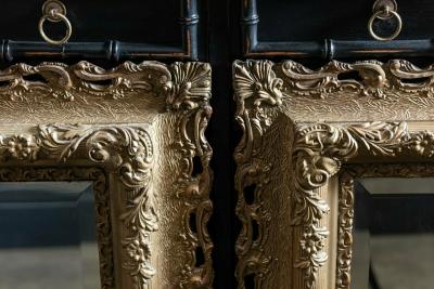 19thC Pair Carved Giltwood Plaster Mirrors