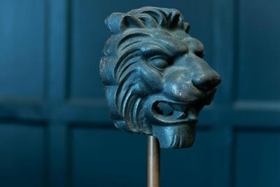 19thC Pair Cast Iron Mounted Lion Masks