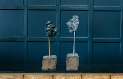 19thC Pair Cast Iron Mounted Lion Masks