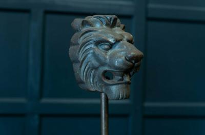 19thC Pair Cast Iron Mounted Lion Masks