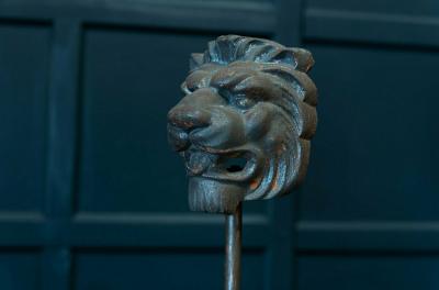 19thC Pair Cast Iron Mounted Lion Masks