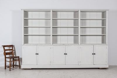 19thC Pair Monumental English Estate Made Painted Bookcases