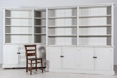 19thC Pair Monumental English Estate Made Painted Bookcases