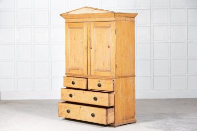 19thC Pedimented English Pine Linen Press