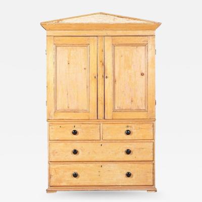 19thC Pedimented English Pine Linen Press