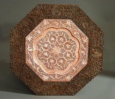 19thc Indian octagonal carved hardwood table