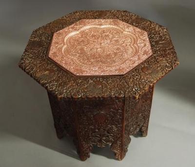 19thc Indian octagonal carved hardwood table