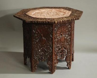 19thc Indian octagonal carved hardwood table