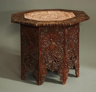 19thc Indian octagonal carved hardwood table
