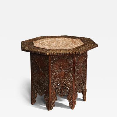 19thc Indian octagonal carved hardwood table