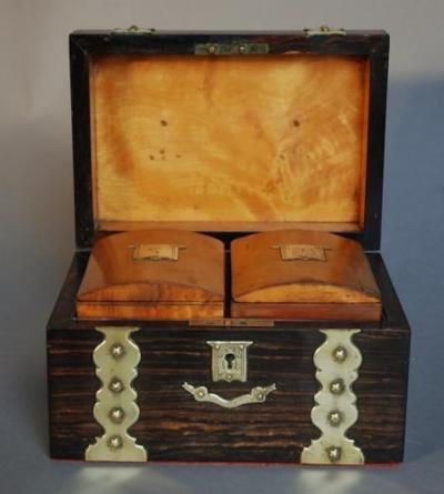 19thc coromandel wood brass bound tea caddy