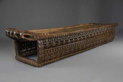 19thc hand carved hardwood African Bamileke ceremonial bed or coffee table 