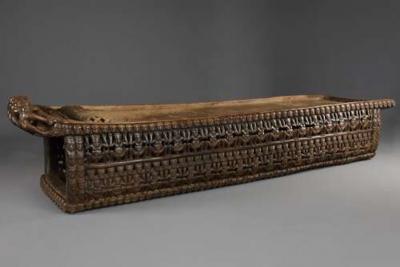 19thc hand carved hardwood African Bamileke ceremonial bed or coffee table 