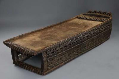 19thc hand carved hardwood African Bamileke ceremonial bed or coffee table 