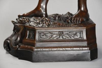 19thc large bronzed spelter figure of a farm labourer signed Milliot