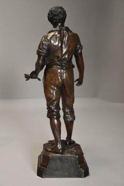 19thc large bronzed spelter figure of a farm labourer signed Milliot