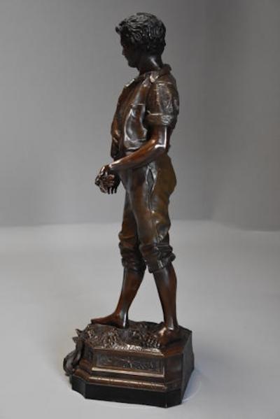 19thc large bronzed spelter figure of a farm labourer signed Milliot