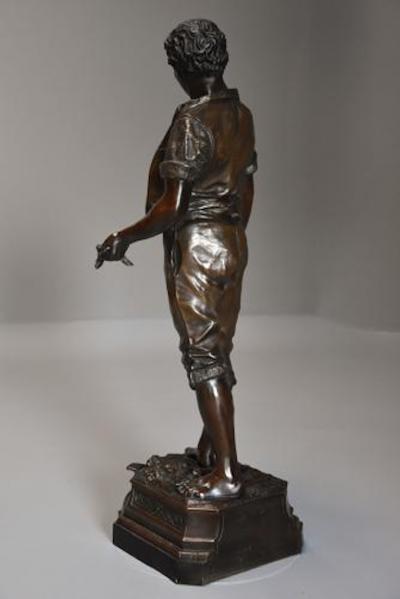 19thc large bronzed spelter figure of a farm labourer signed Milliot