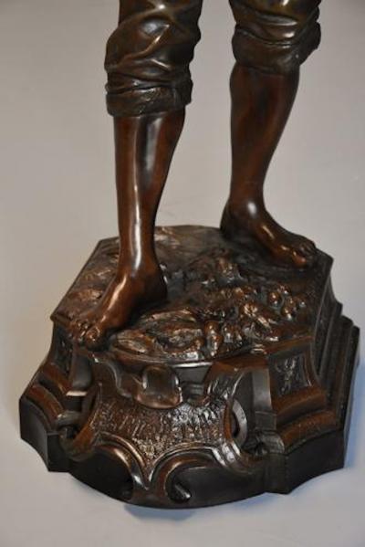 19thc large bronzed spelter figure of a farm labourer signed Milliot