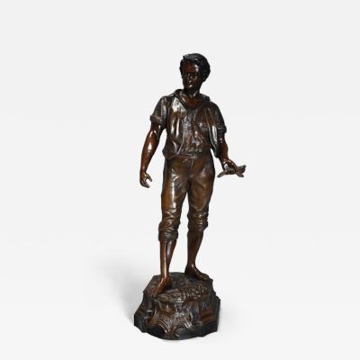 19thc large bronzed spelter figure of a farm labourer signed Milliot
