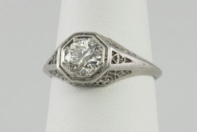 1CT PLATINUM ART DECO FILIGREE ENGAGEMENT RING