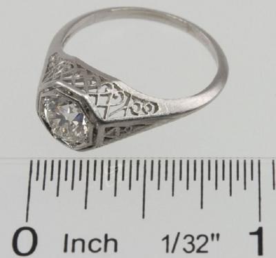 1CT PLATINUM ART DECO FILIGREE ENGAGEMENT RING