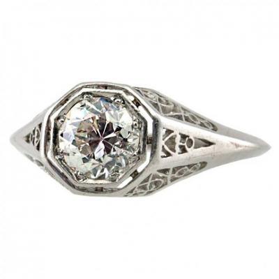 1CT PLATINUM ART DECO FILIGREE ENGAGEMENT RING