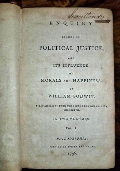 1st US Edition of Enquiry Concerning Political Justice by W Godwin 1796