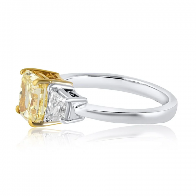 2 07 carat Radiant Cut Diamond Fancy Yellow Three Stone Engagement Ring