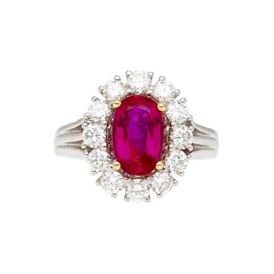 2 09 Carat Oval Cut No Heat Ruby Diamond Halo Platinum Ring