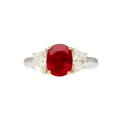 2 19 Carat No Heat Burma Ruby Trapezoid Diamond 3 Stone Ring