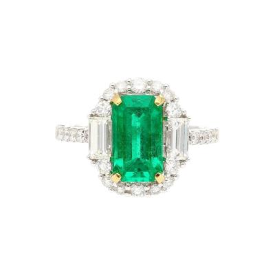 2 22 Carat Emerald Cut Natural Colombian 10MM Emerald Baguette Diamond Ring