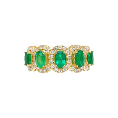 2 29 Carat Oval Cut Emerald and Diamond Wedding Band in 18K Gold