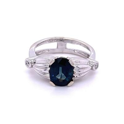 2 50 Carat Oval Cut Blue Sapphire in 14k White Gold Ring