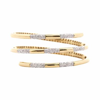 2 75 Carat Diamond 3 Row Curved 14K Gold Bangle Bracelet