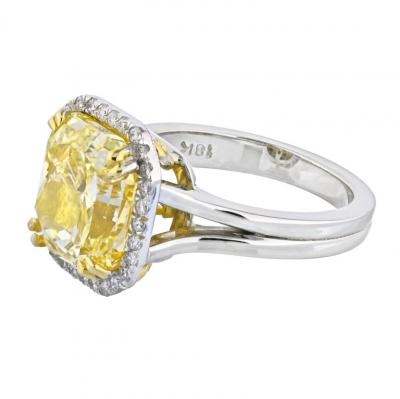 2 CARAT CUSHION CUT DIAMOND FANCY INTENSE YELLOW GIA RING