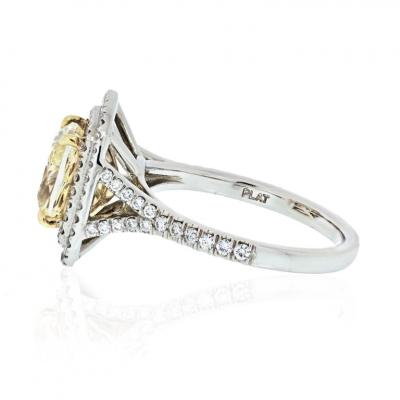 2 CARAT CUSHION CUT DIAMOND FANCY INTENSE YELLOW GIA RING