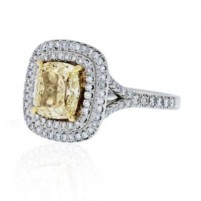 2 CARAT CUSHION CUT DIAMOND FANCY INTENSE YELLOW GIA RING