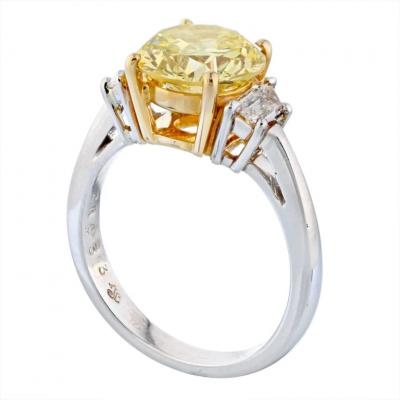 2 CARAT ROUND DIAMOND FANCY INTENSE YELLOW GIA TRAPS RING
