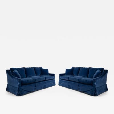 2 Contemporary Blue Velvet Sofas