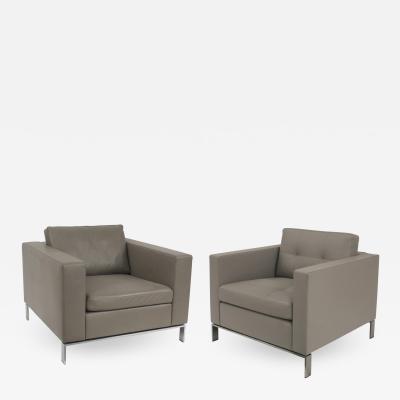 2 Contemporary Tufted Leather Arm Chairs