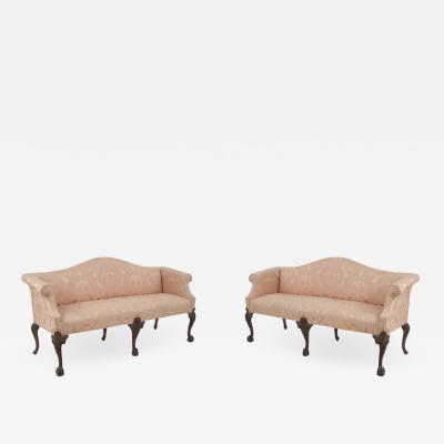 2 English Chippendale Pink Upholstery Settees